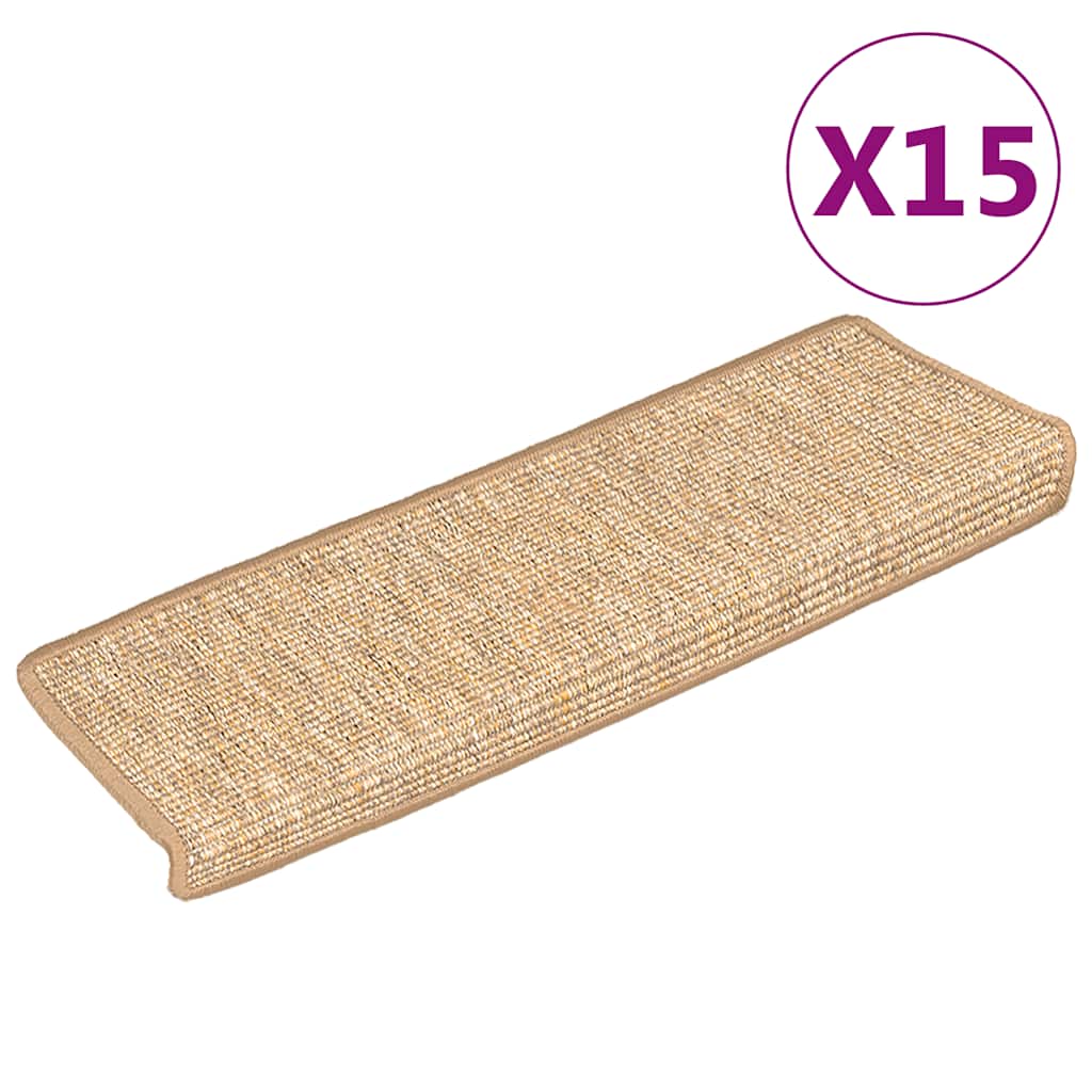 VidaXL Selbstklebende Treppenmatten, 15 Stück, 65 x 21 x 4 cm, Hellbraun