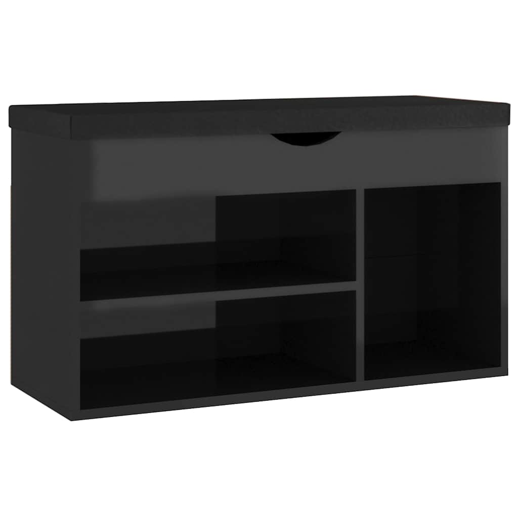VidaXL Schuhbank mit Kissen 80x30x47 cm Holz Hochglanzschwarz schwarz