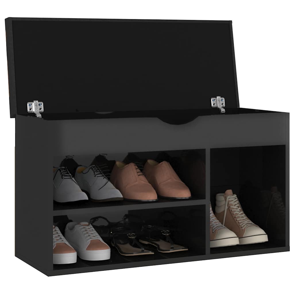VidaXL Schuhbank mit Kissen 80x30x47 cm Holz Hochglanzschwarz schwarz