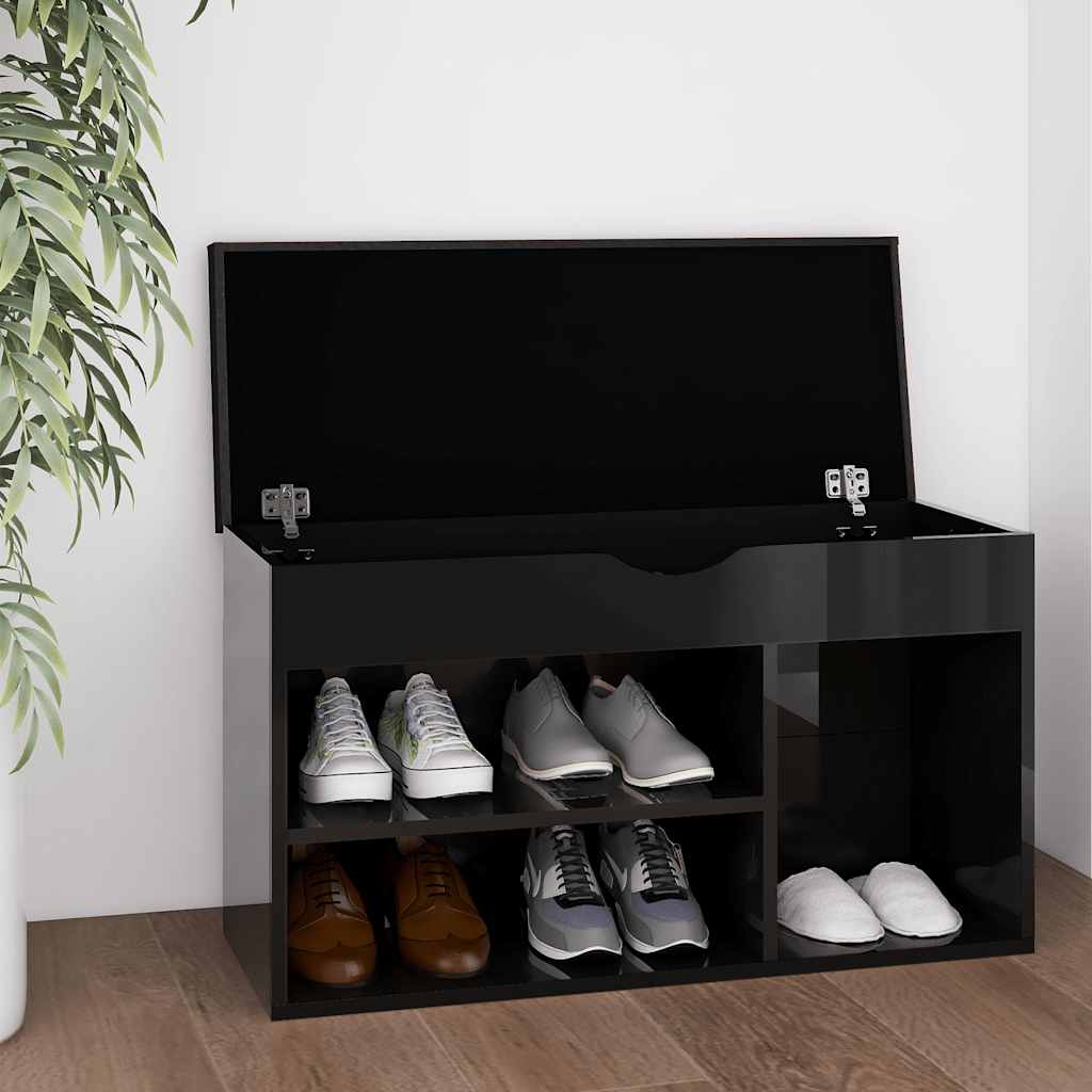 VidaXL Schuhbank mit Kissen 80x30x47 cm Holz Hochglanzschwarz schwarz