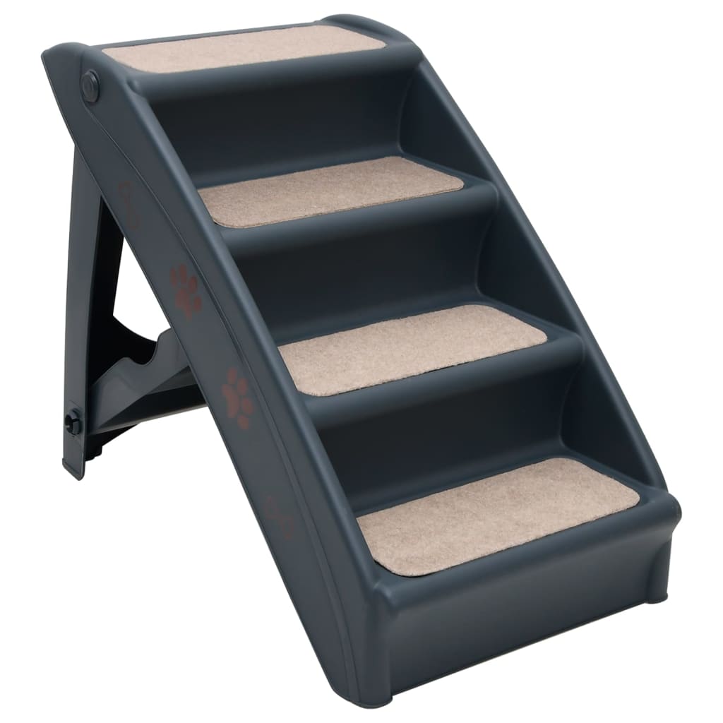VidaXL Hundetreppe, 4 Stufen, faltbar, dunkelgrau