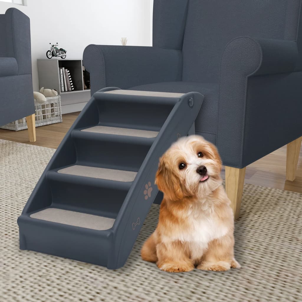 VidaXL Hundetreppe, 4 Stufen, faltbar, dunkelgrau