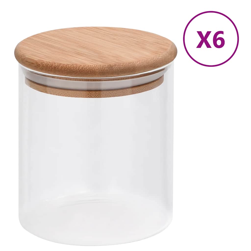 VidaXL Vorratsgläser mit Bambusdeckeln, 6 Stück, 600 ml Glas