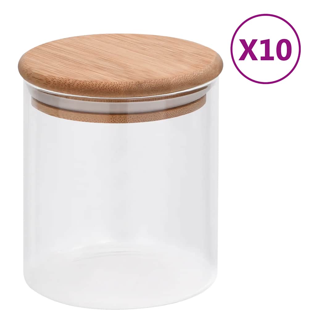 VidaXL Vorratsgläser mit Bambusdeckeln, 10 Stück, 600 ml Glas