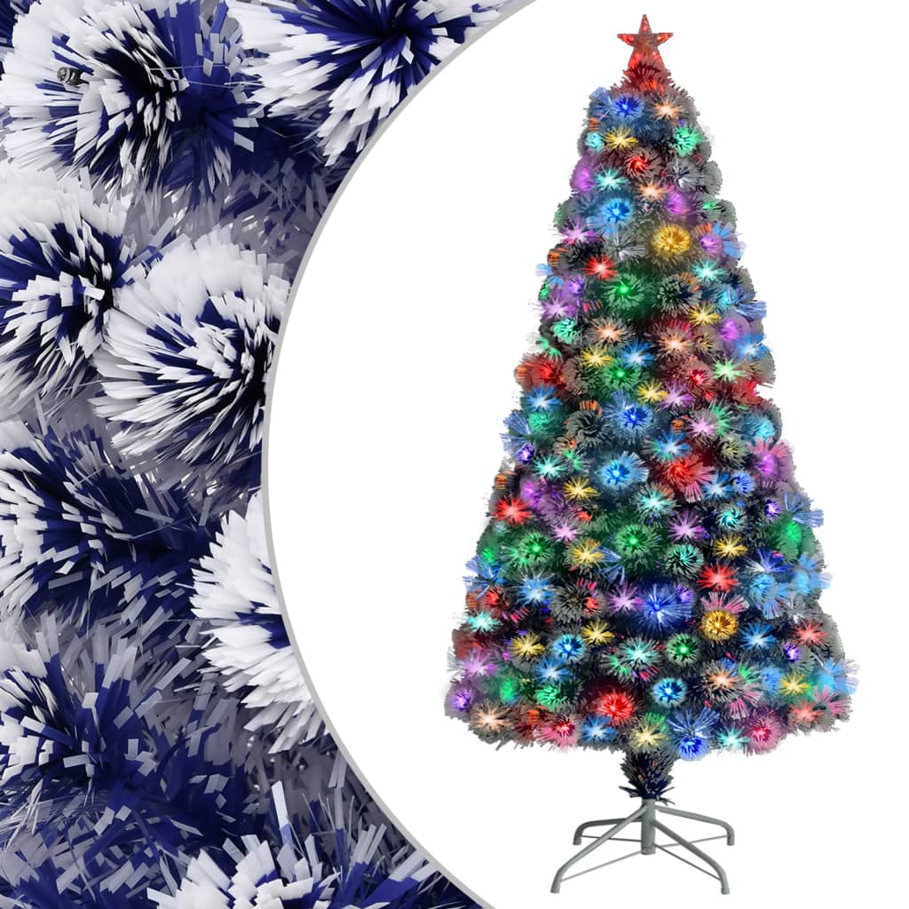 Vidaxl kunstkerstboom met verlichting 120 cm glasvezel wit en blauw