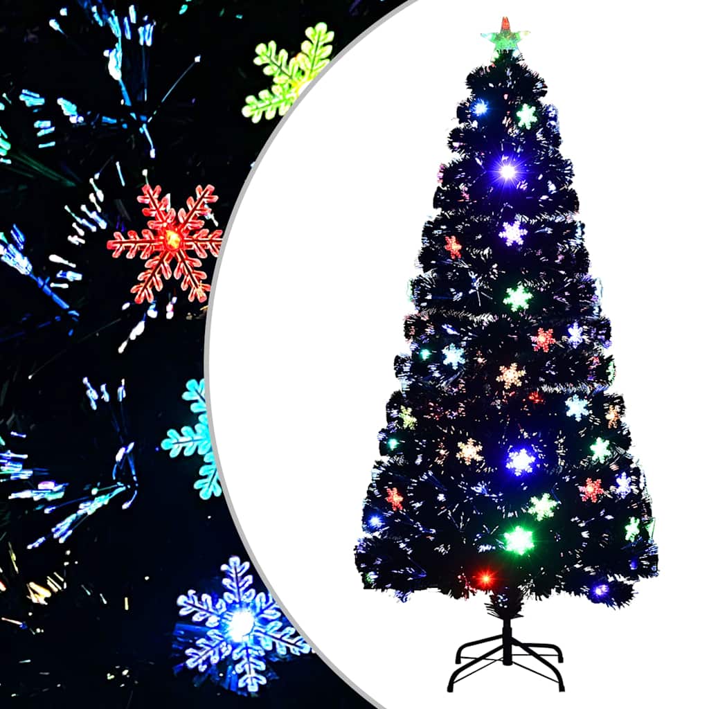 Vidaxl kerstboom met led-sneeuwvlokken 150 cm glasvezel zwart
