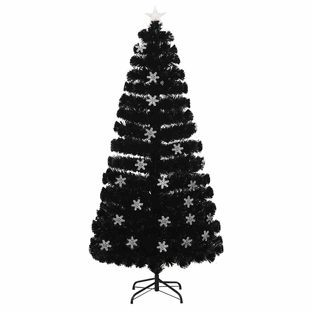 Vidaxl kerstboom met led-sneeuwvlokken 150 cm glasvezel zwart