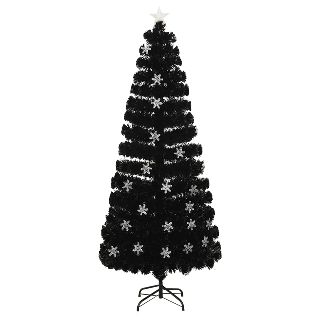 Vidaxl kerstboom met led-sneeuwvlokken 210 cm glasvezel zwart