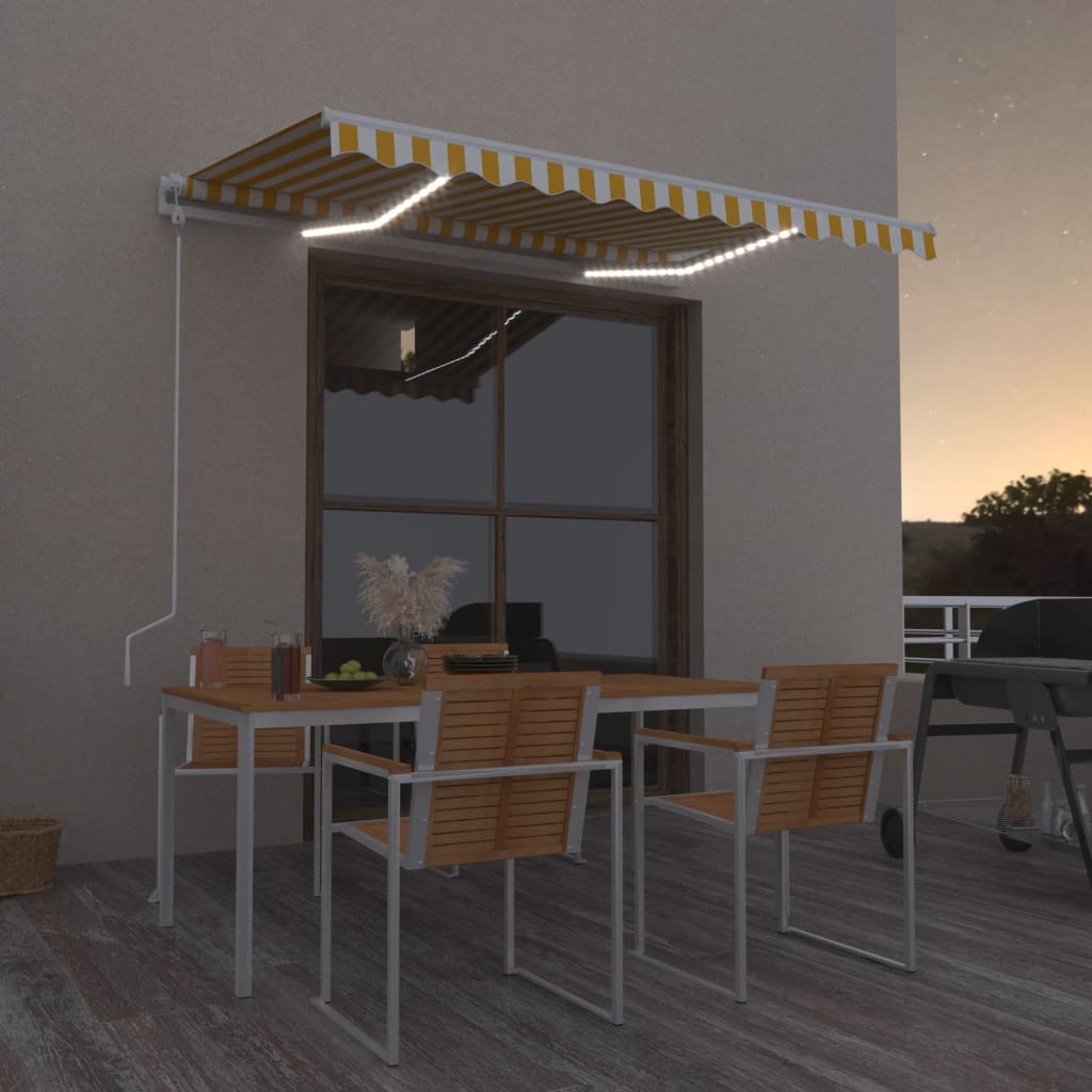 VidaXL Luifel automatisch met LED en windsensor 350x250 cm geel en wit