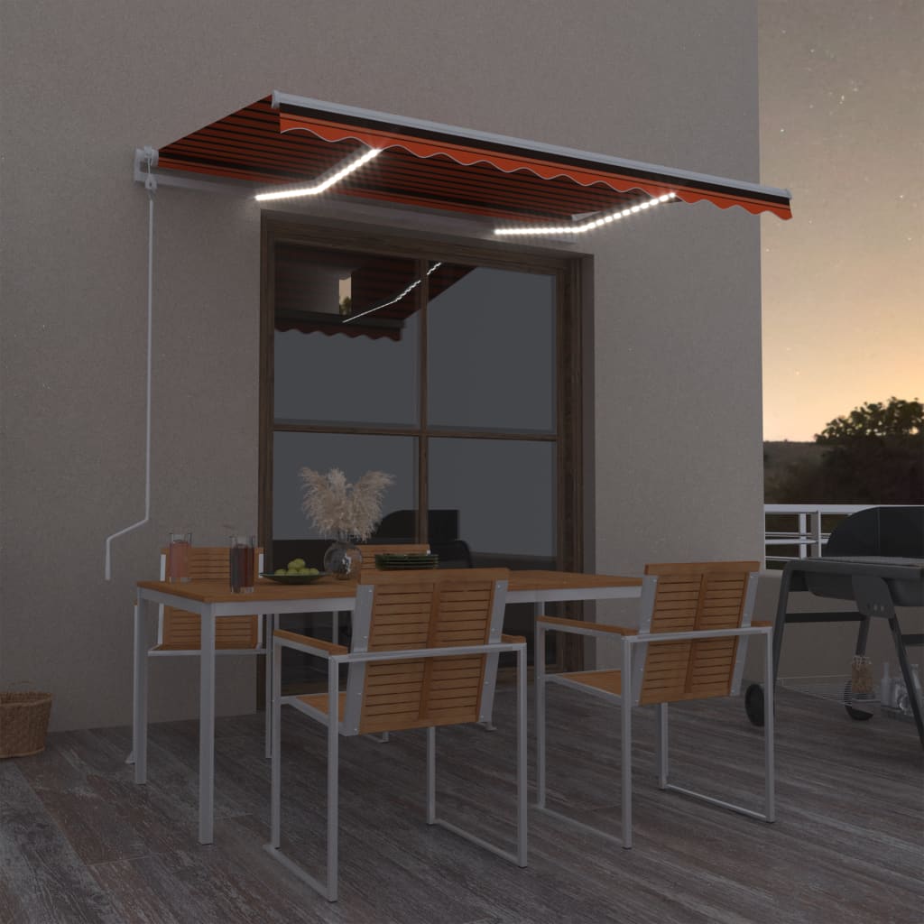 VidaXL Luifel automatisch met LED windsensor 350x250 cm oranje bruin