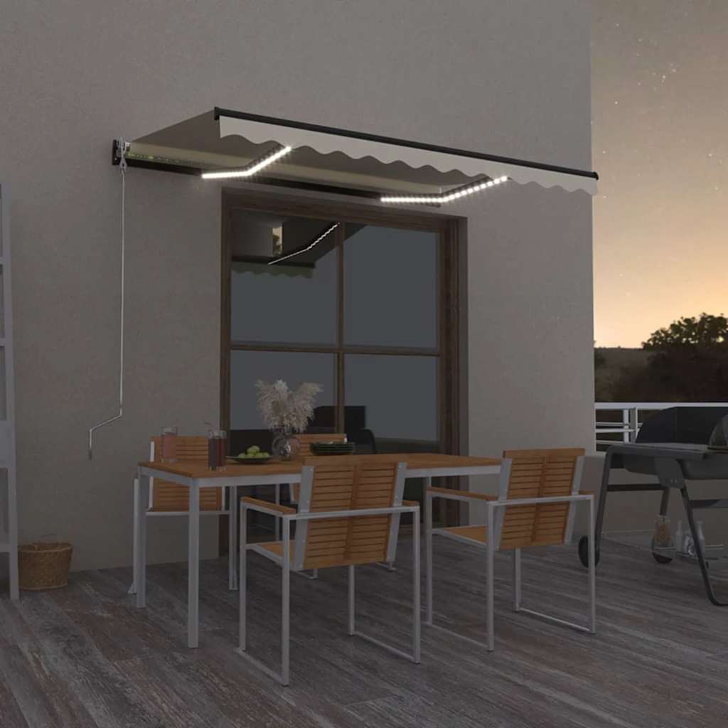Vidaxl luifel handmatig uittrekbaar met led 350x250 cm crèmekleurig