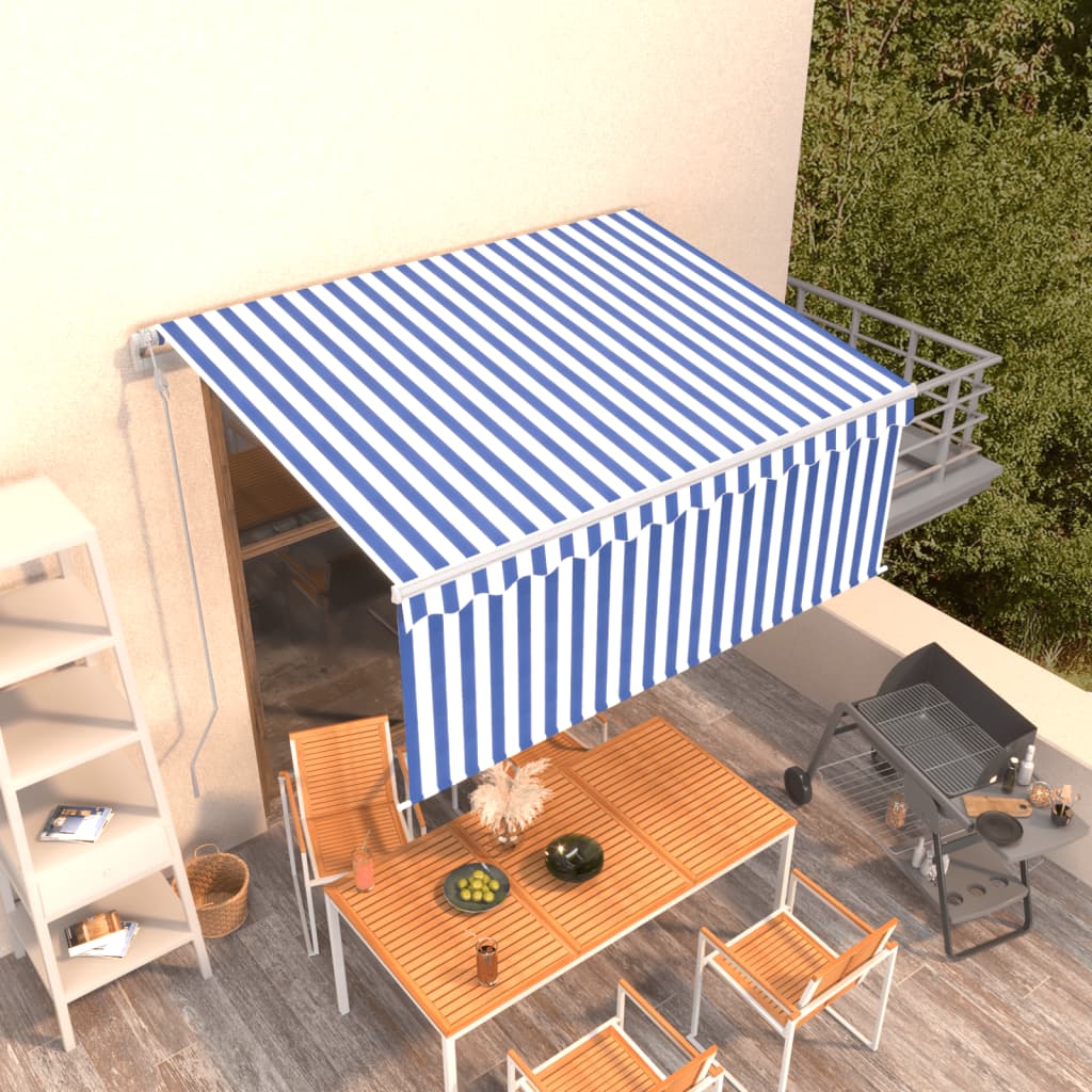 VidaXL Luifel automatisch uittrekbaar met rolgordijn 3x2,5 m blauw wit