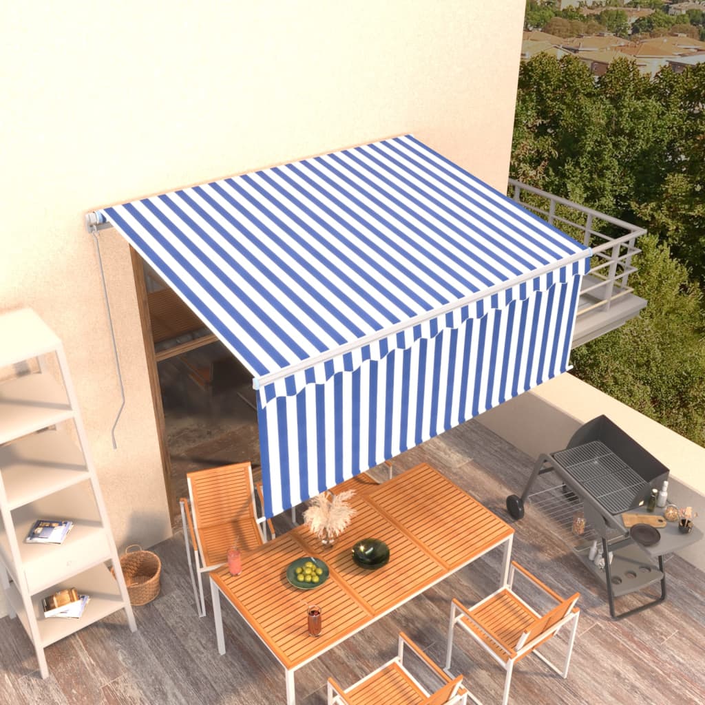 VidaXL Luifel handmatig uittrekbaar met rolgordijn 3,5x2,5 m blauw wit
