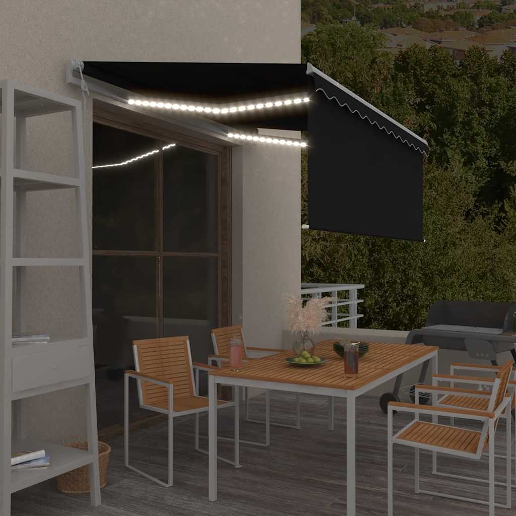VidaXL Luifel met rolgordijn, LED en windsensor 3,5x2,5 m antraciet