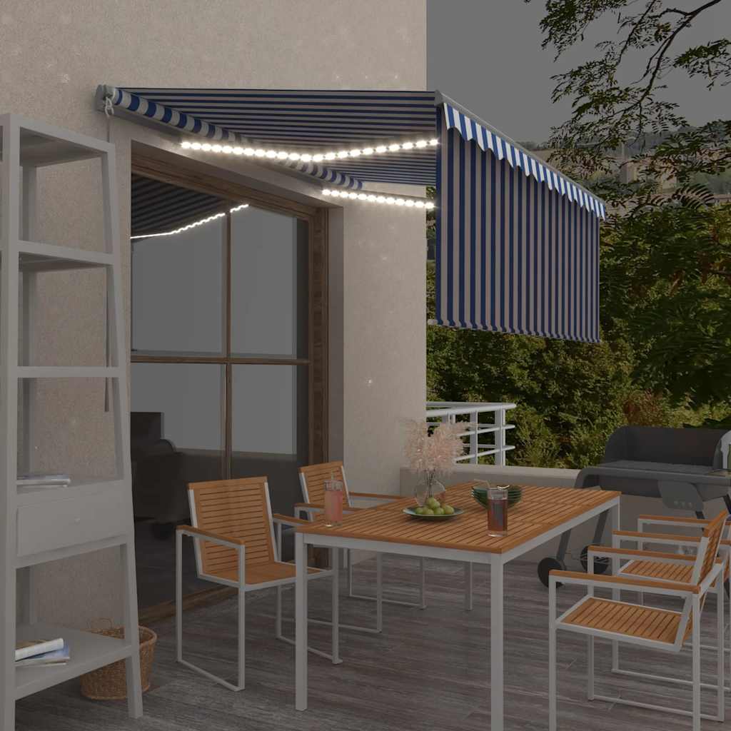 Vidaxl luifel handmatig uittrekbaar rolgordijn led 3x2,5 m blauw wit