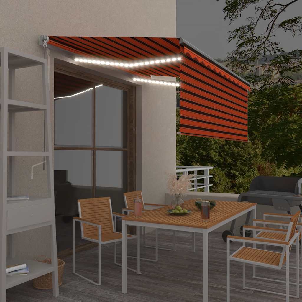 Vidaxl luifel handmatig uittrekbaar gordijn led 3x2,5 m oranje bruin