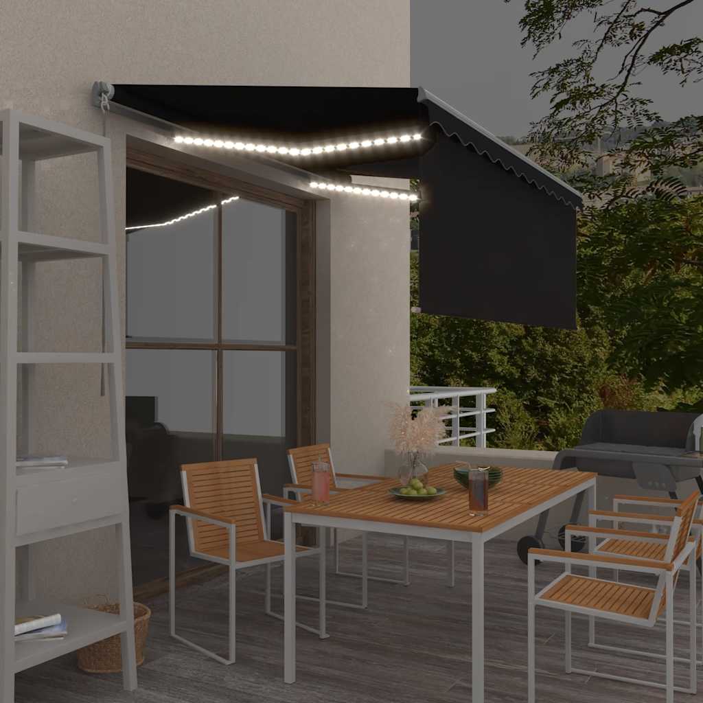 Vidaxl luifel handmatig uittrekbaar rolgordijn led 3,5x2,5 m antraciet