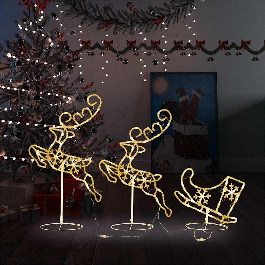 VIDAXL Weihnachtsdekoration Rentier und Schlitten 260x21x87 cm Acryl warmweiß