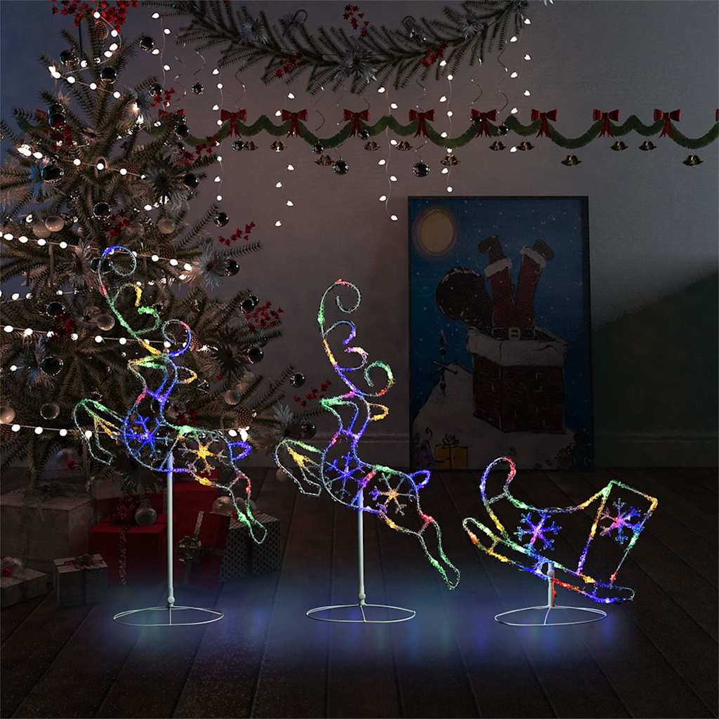 Vidaxl kerstdecoratie rendieren en slee 260x21x87 cm acryl meerkleurig