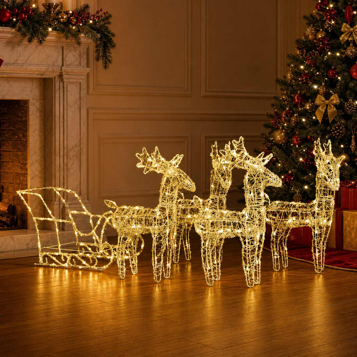 Vidaxl kerstdecoratie rendieren en slee 280x28x55 cm acryl