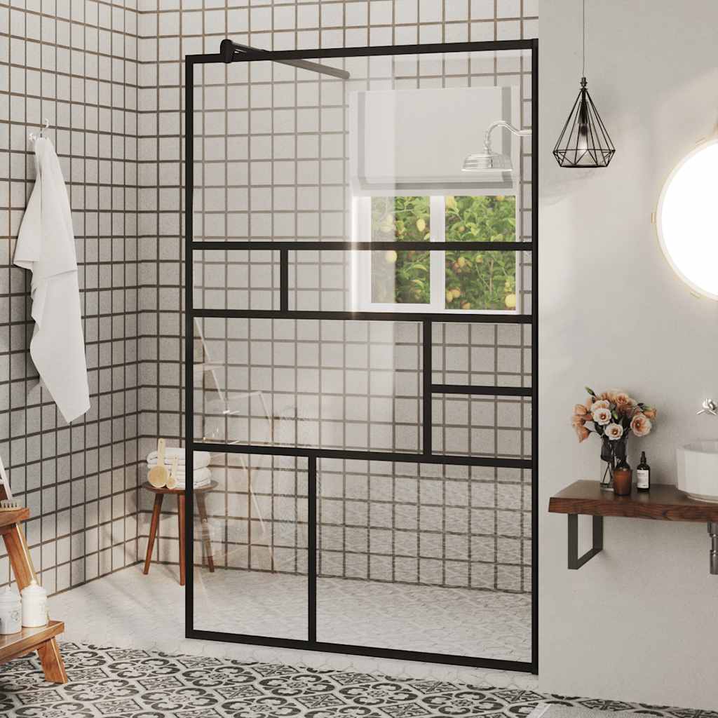VidaXL Begehete Duschwand 100x195 cm ESG-Glas transparent und schwarz