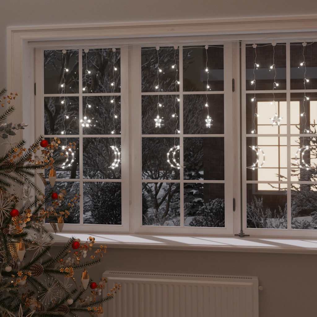 VidaXL Lichterkette mit Sternen und Monden, Fernbedienung, 138 LEDs, Kaltweiß
