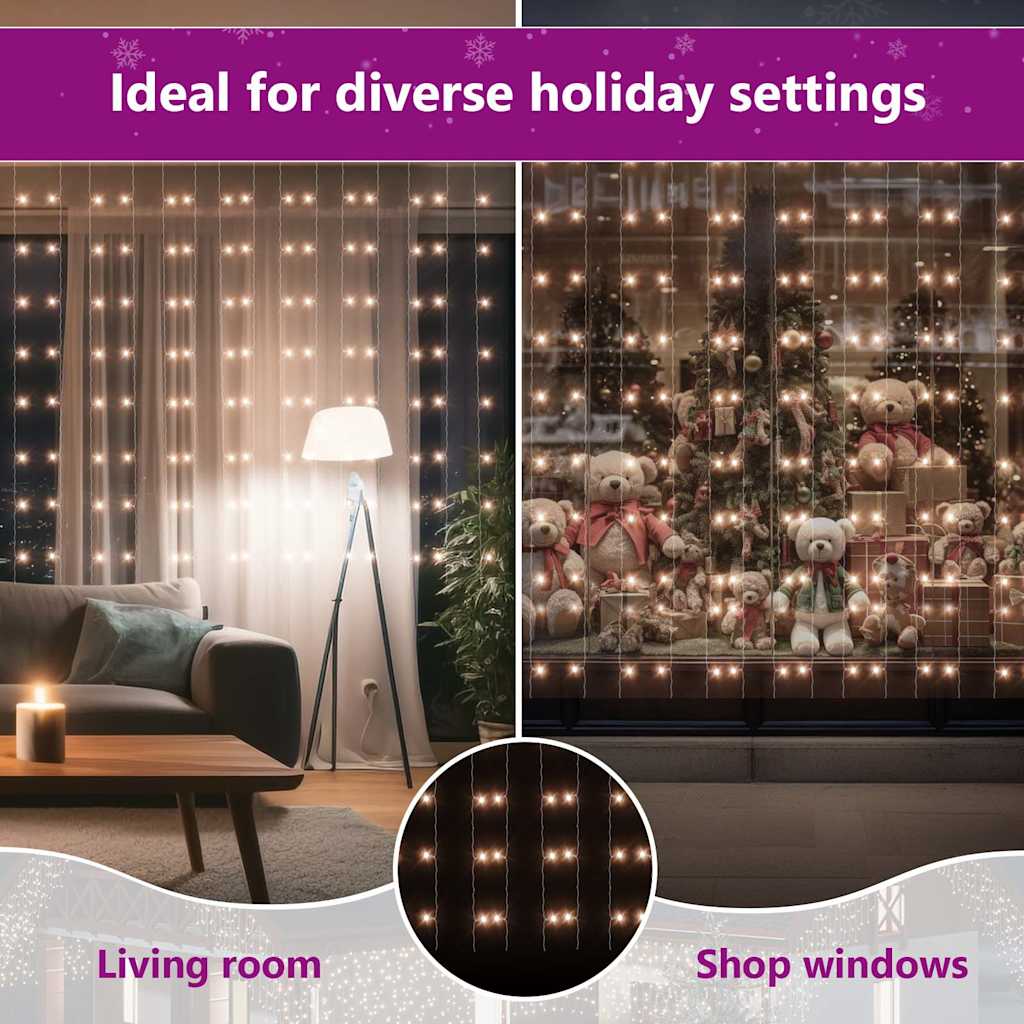Vidaxl lichtsnoergordijn met 300 led's en 8 functies 3x3 m warmwit