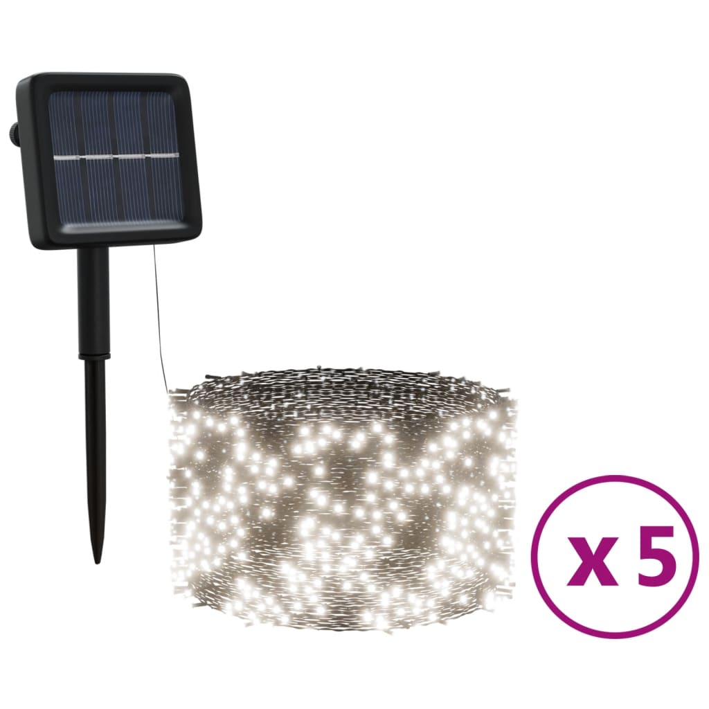 VidaXL 5er-Pack Lichterkette mit 200 LEDs, solarbetrieben, für den Innen- und Außenbereich, kaltweiß