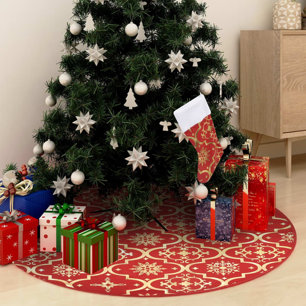 VidaXL Luxus-Weihnachtsbaumdecke mit Überwurf, 122 cm, roter Stoff