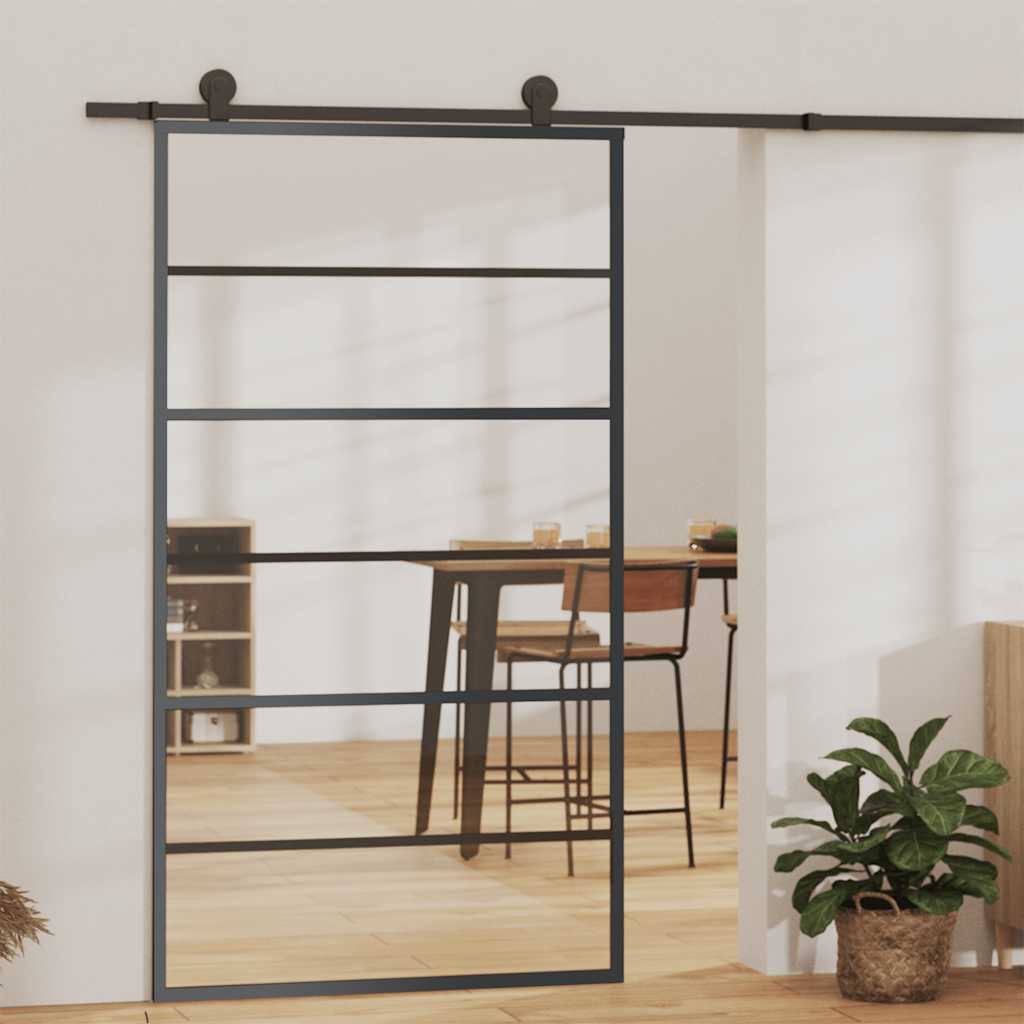 Vidaxx Schiebetür 102x205 cm ESG -Glas und Aluminium Schwarz