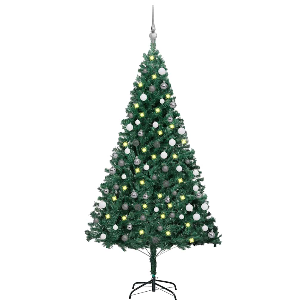 Vidaxl kunstkerstboom met verlichting en kerstballen 180 cm pvc groen