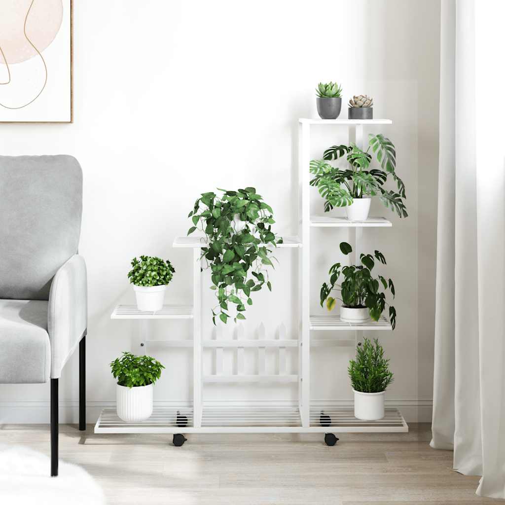 Vidaxl bloemenstandaard met wielen 94,5x25x92,5 cm metaal wit