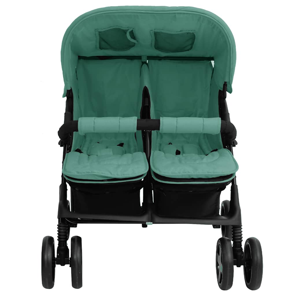 Vidaxl tweelingkinderwagen staal groen