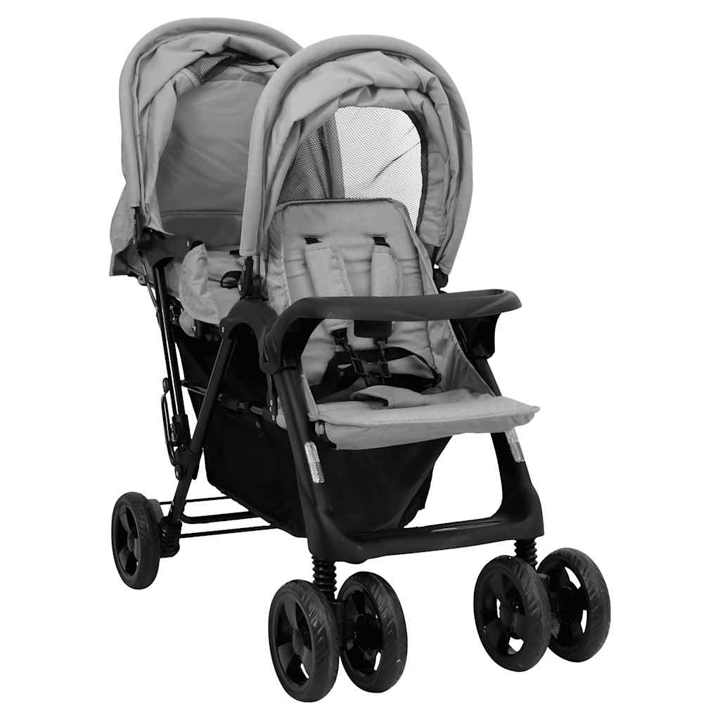 VidaXL Twin Childem Tandem Stahl hellgrau