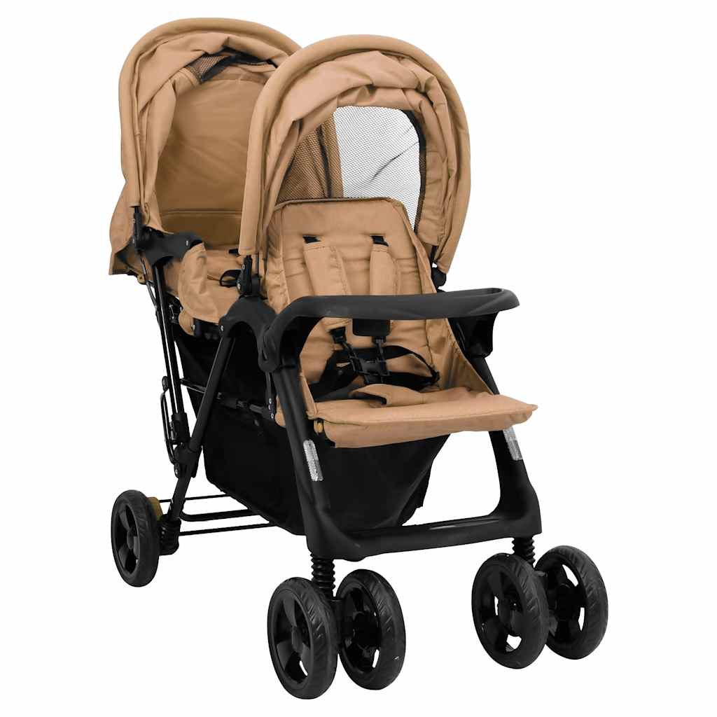 VIDAXL Zwillings Kinderwagen Tandem Stahl taupe
