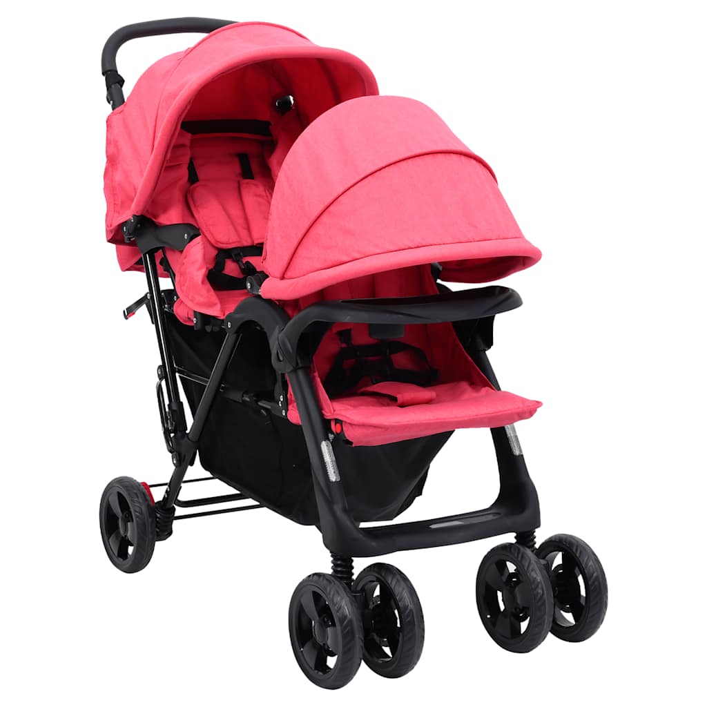 VidaXL Zwillingspram Tandem Stahl rot