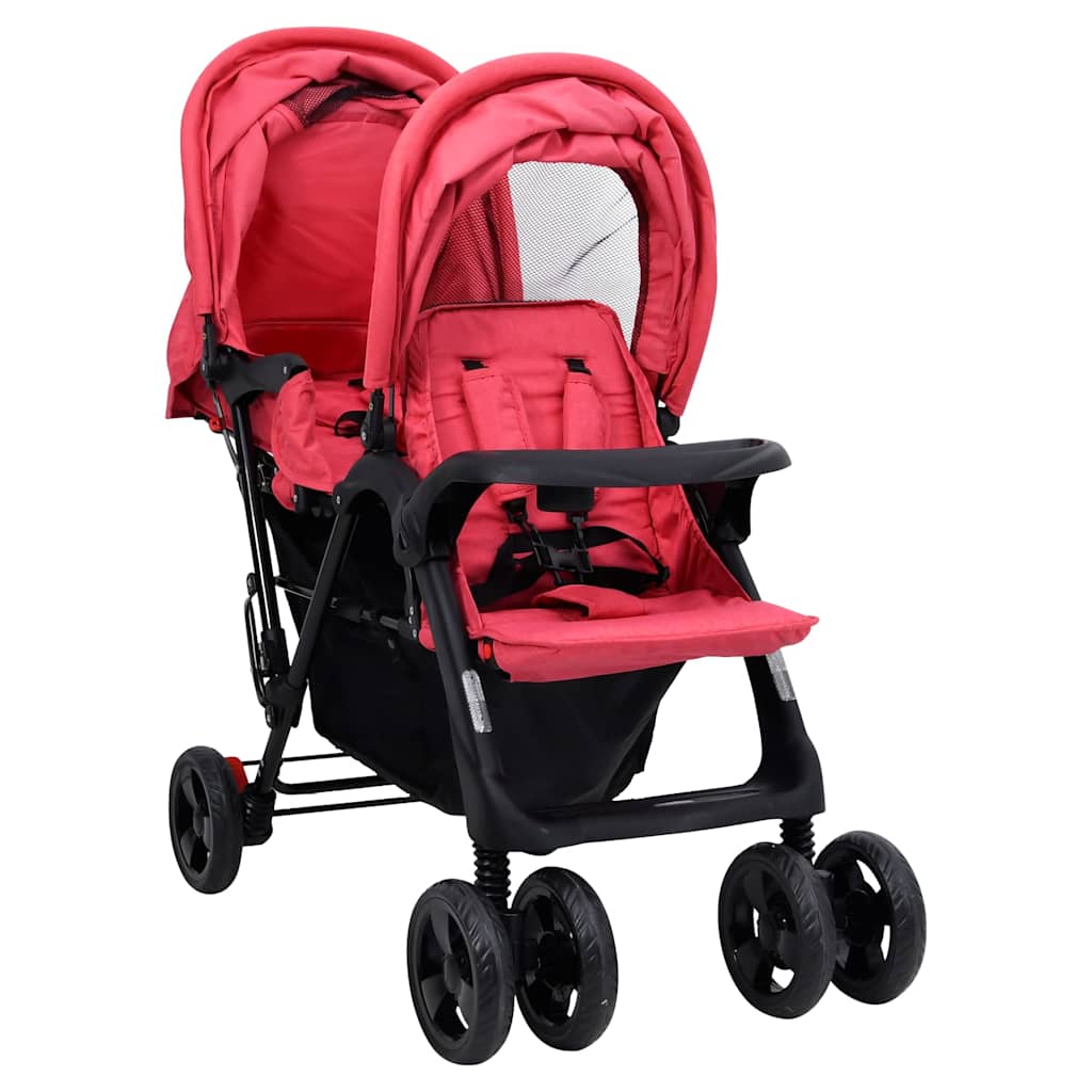 VidaXL Zwillingspram Tandem Stahl rot