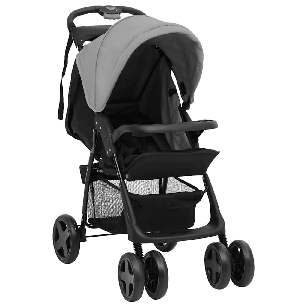 Vidaxl kinderwagen 2-in-1 staal lichtgrijs en zwart