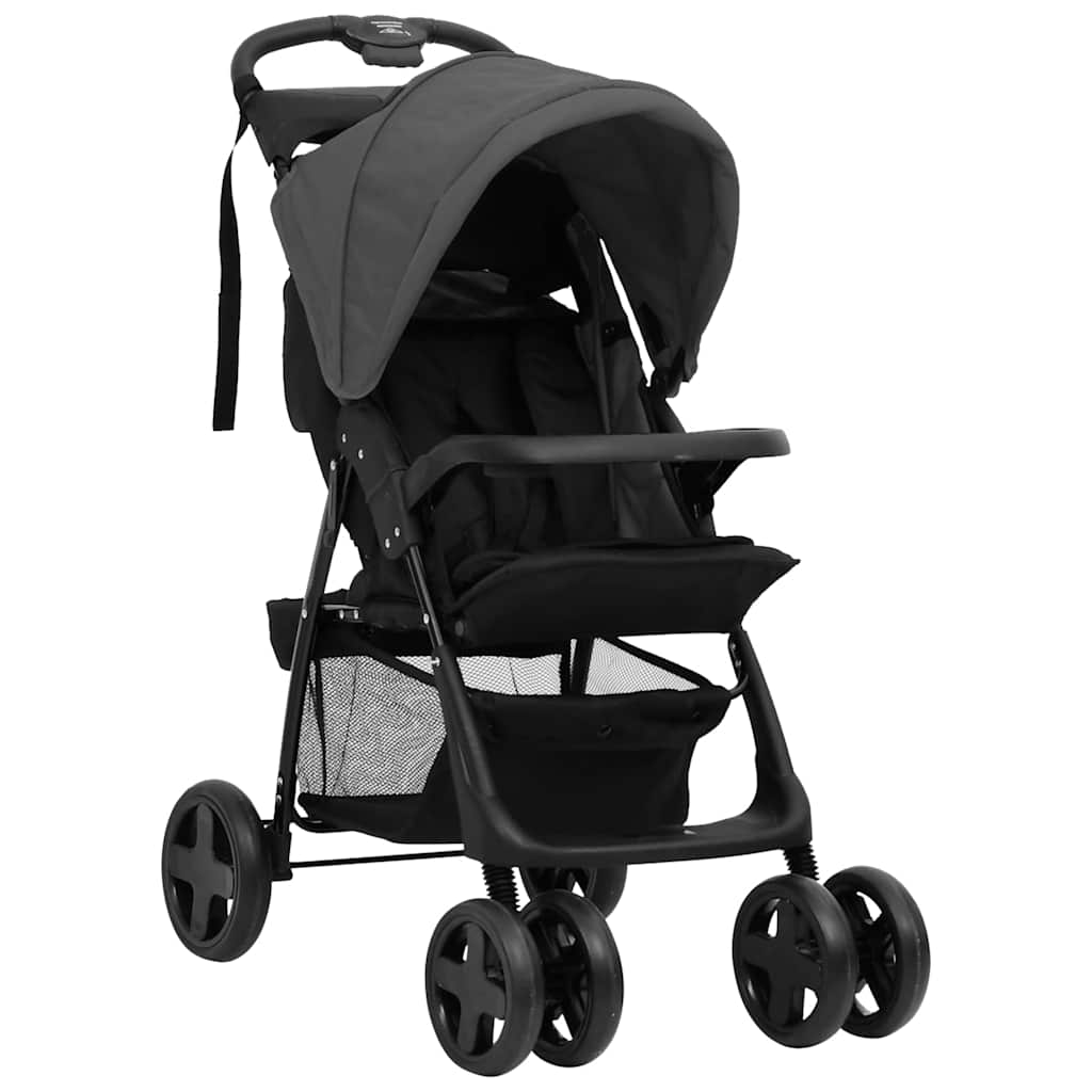 Vidaxl Kinderwagen 2-in-1 Stahl dunkelgrau und schwarz
