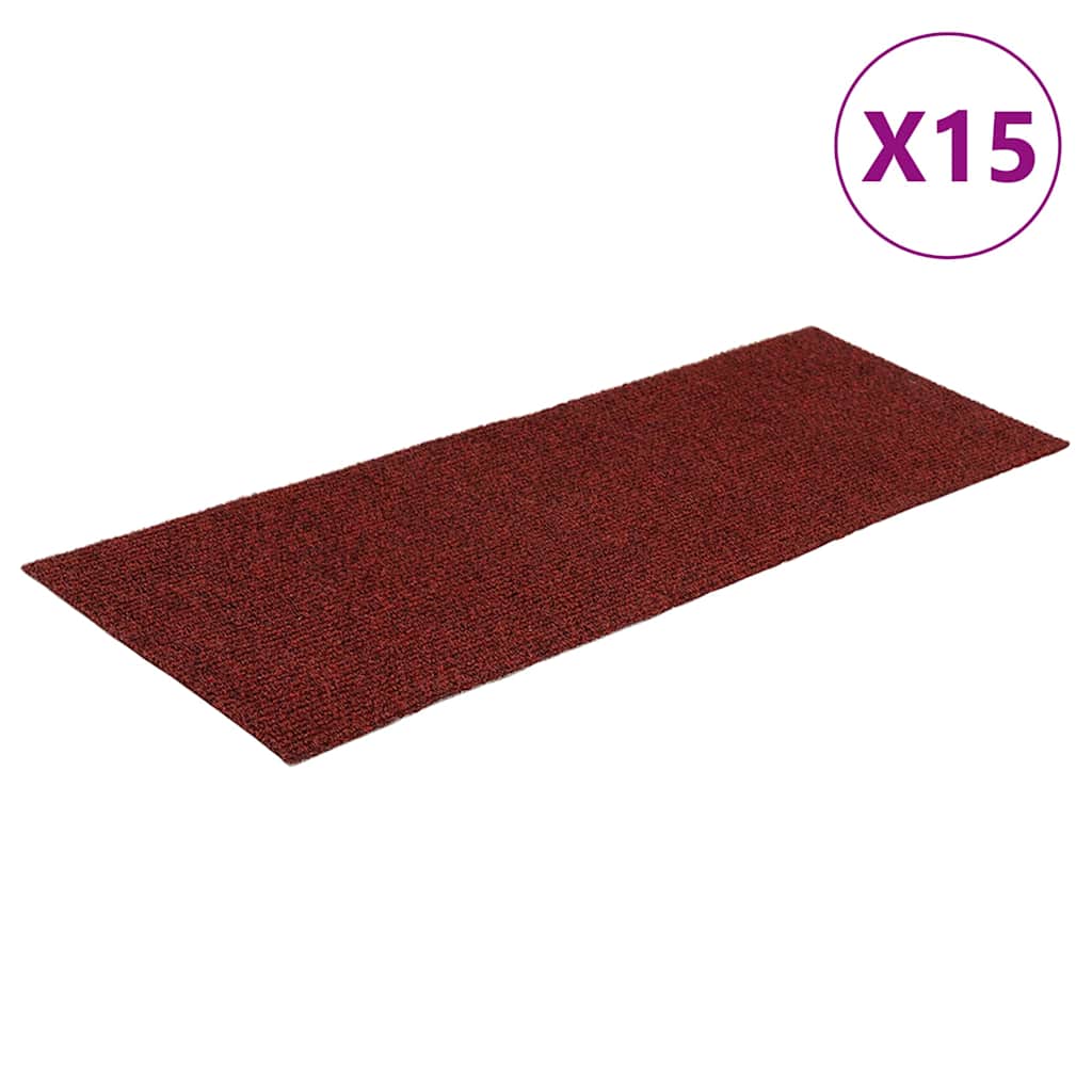 VidaXL 15 selbstklebende Treppenmatten, rechteckig, 60 x 25 cm, rot