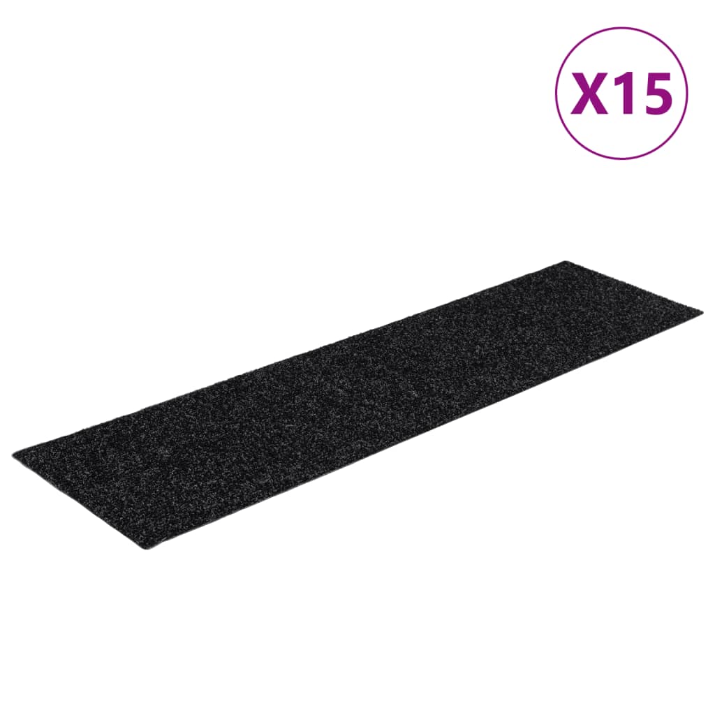 VidaXL 15 Treppenmatten, selbstklebend, rechteckig, 76 x 20 cm, schwarz