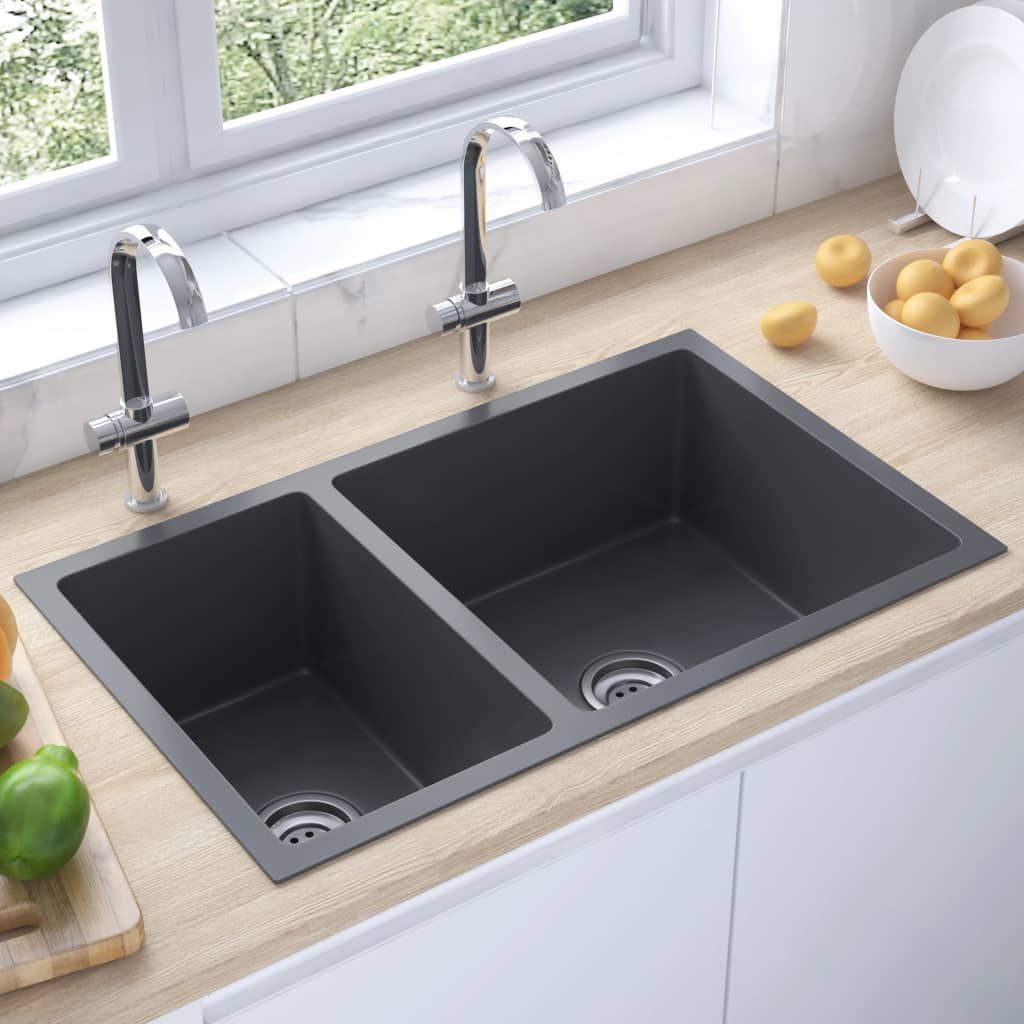 VidaXL Spüle Edelstahl schwarz