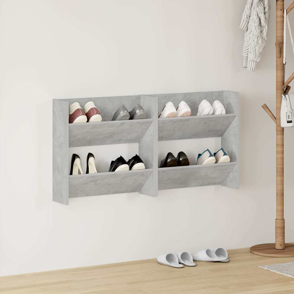 Vidaxl wandschoenenkasten 2 st 60x18x60 cm spaanplaat betongrijs