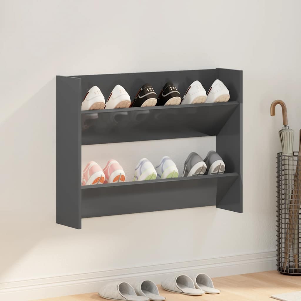 VidaXL Wandschuhschrank 80x18x60 cm sauber geschnittenes Holz Hochglanzgrau