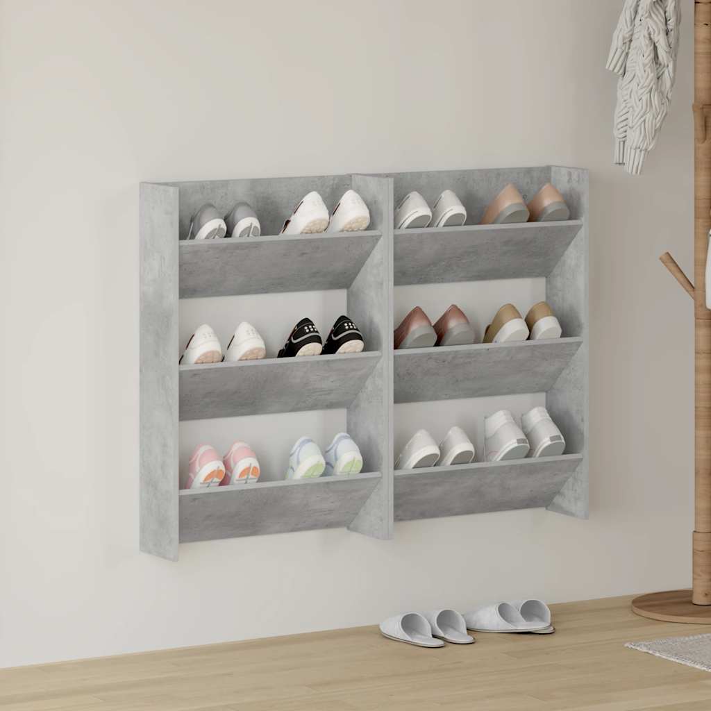 Vidaxl wandschoenenkasten 2 st 60x18x90 cm spaanplaat betongrijs
