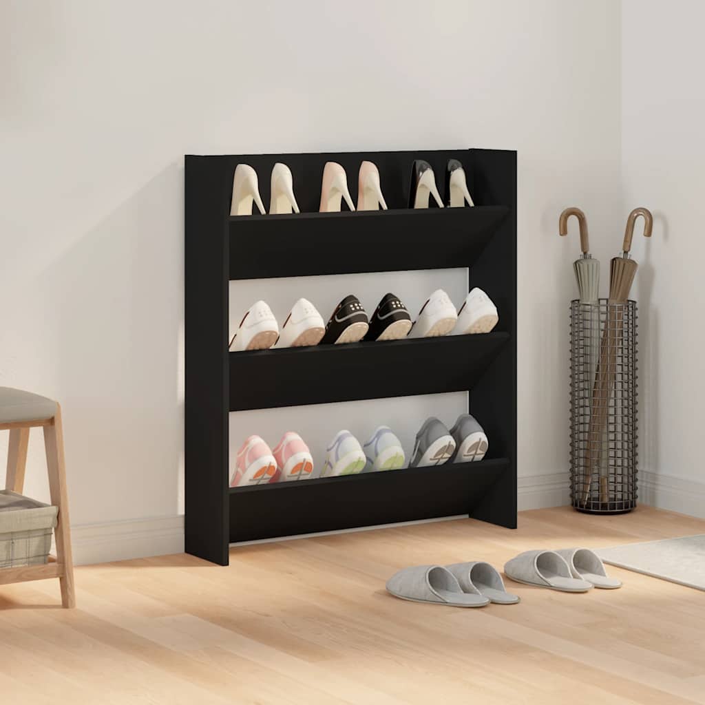 Vidaxl wandschoenenkast 80x18x90 cm bewerkt hout zwart