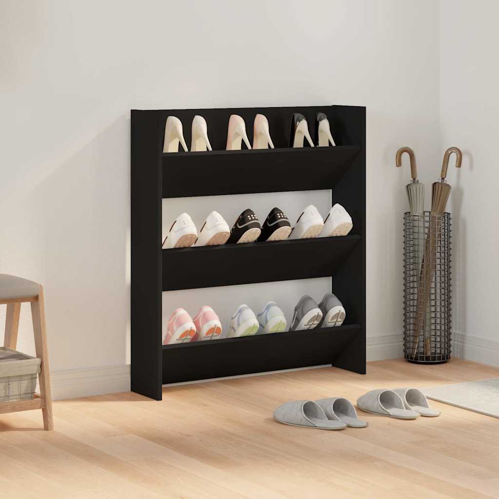 Vidaxl wandschoenenkast 80x18x90 cm bewerkt hout zwart