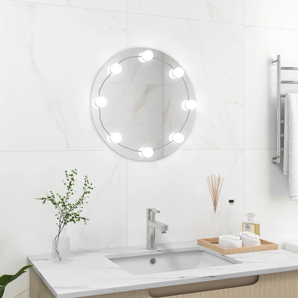 Vidaxl wandspiegel met led-lampen rond glas