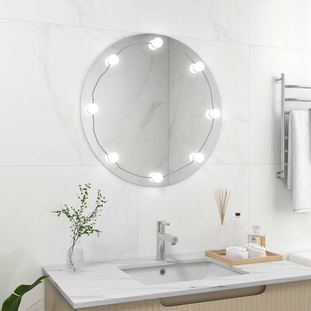 Vidaxl wandspiegel met led-lampen rond glas