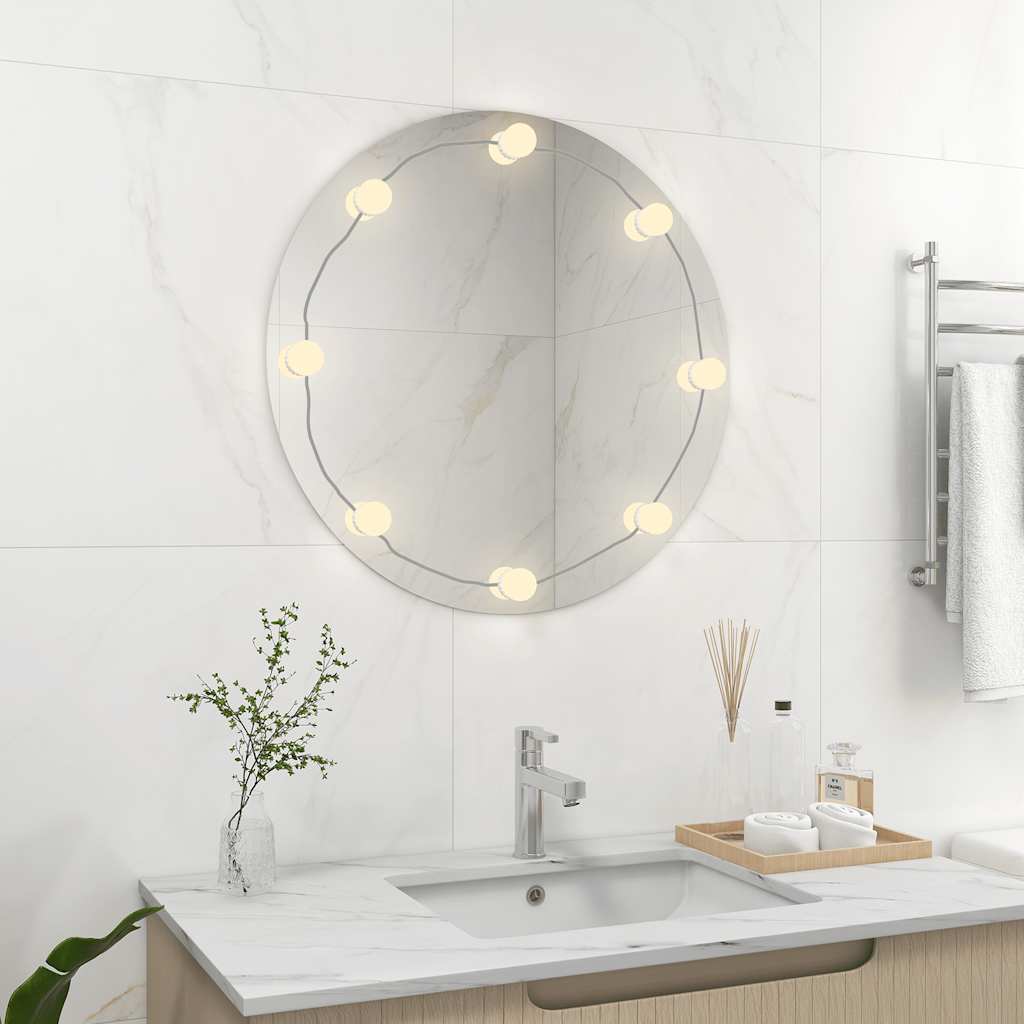 Vidaxl wandspiegel met led-lampen rond glas